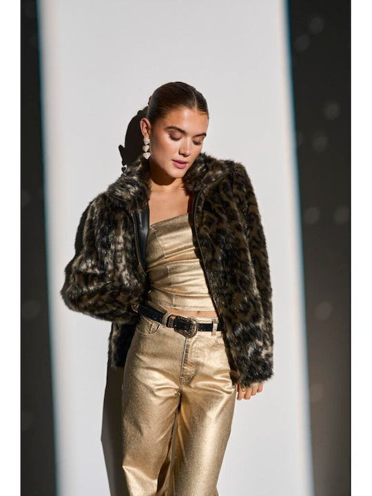 Only Hw Damen Hoch tailliert Stoff Hose Gold