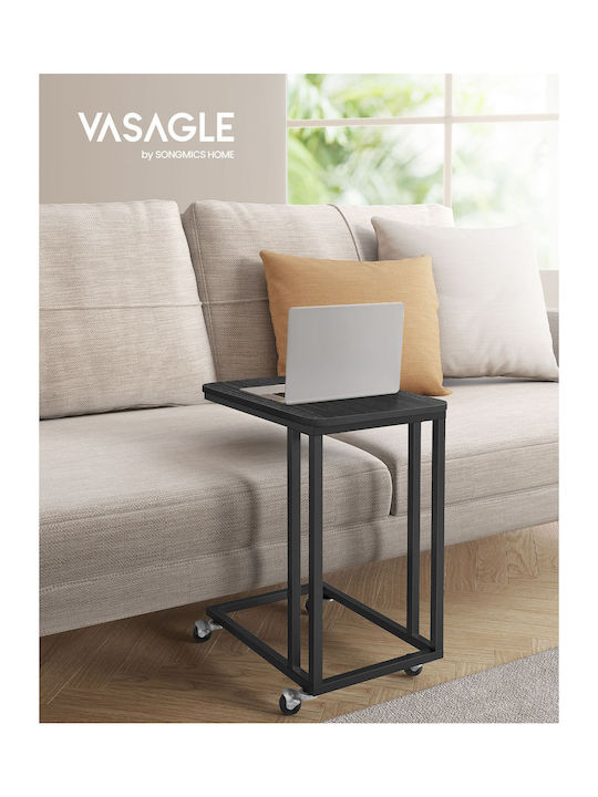 Rectangular Side Table Metal with Wheels Black Ebony W50xL35xH60cm