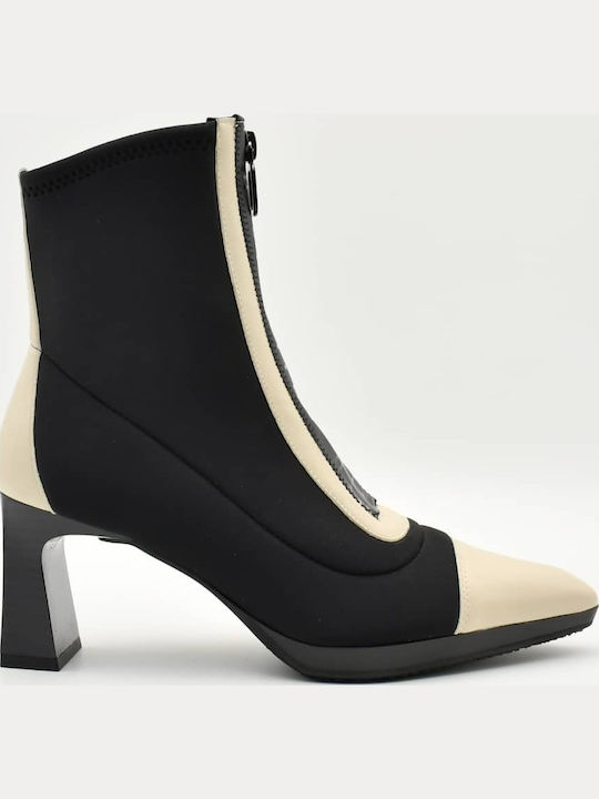 Leather Women's Ankle Boots with Medium Heel Black