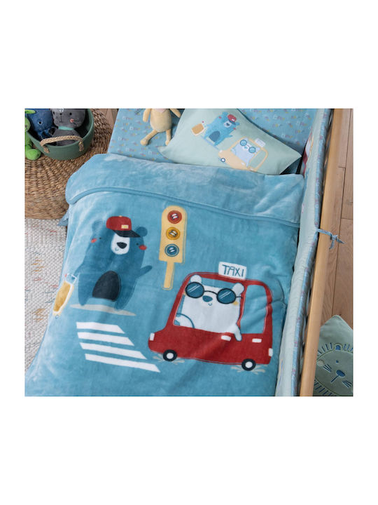 Nef-Nef Homeware Decke Wickeltücher für Kinderzimmer Traffic Samt Türkis Traffic 75x100cm
