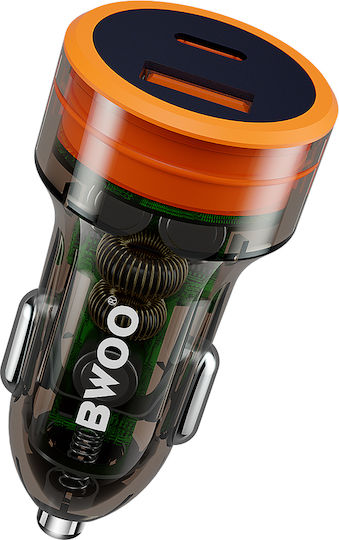 BWOO Φορτιστής Αυτοκινήτου 20W με Θύρες: 1xUSB 1xType-C