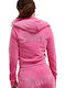 Damen Sweatshirtjacke Samt Kapuzen Fuchsia