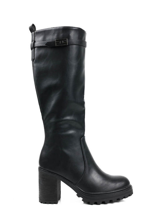 Black Boots Chunky Heel Zipper