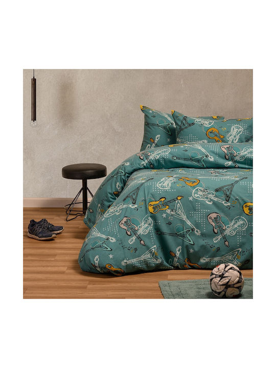 Melinen Set Cearceafuri Pentru Copii Single Cu Elastic Petrol 170x260cm
