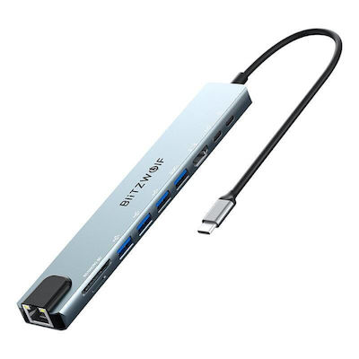 BlitzWolf BW-TH5 10in1 USB-C Stație de andocare cu HDMI 4K PD Ethernet Argint