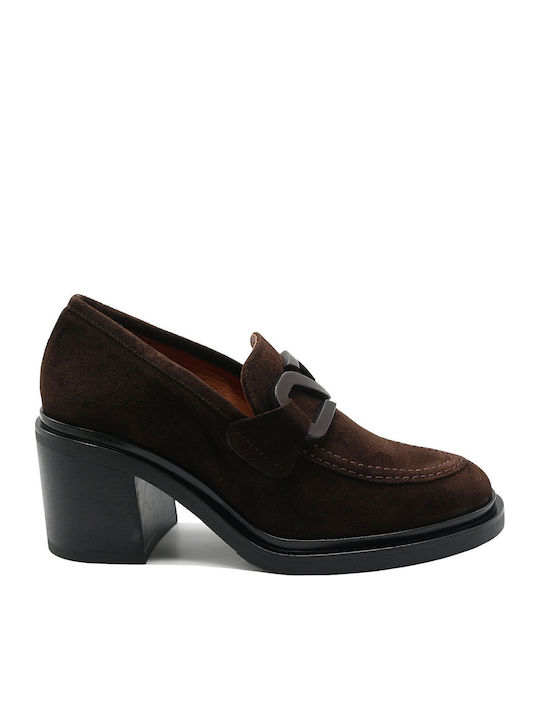 Pantofi Cu Toc Mocasini Cu Toc Maro De Catifea