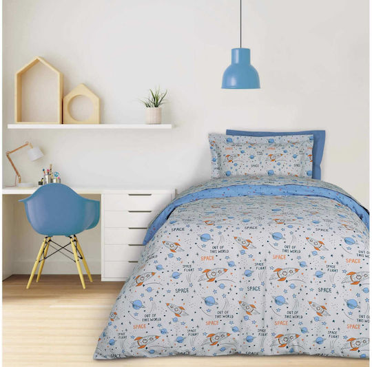 Das Home Σετ Παιδική Παπλωματοθήκη Μονή Blue, Grey, Orange