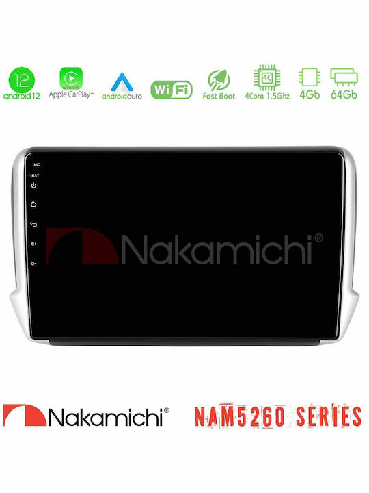 Nakamichi Nam5260 Series 4core Android12 4+64gb Peugeot 208/2008 Navigation Multimedia Tablet 10" Carplay & Android Auto