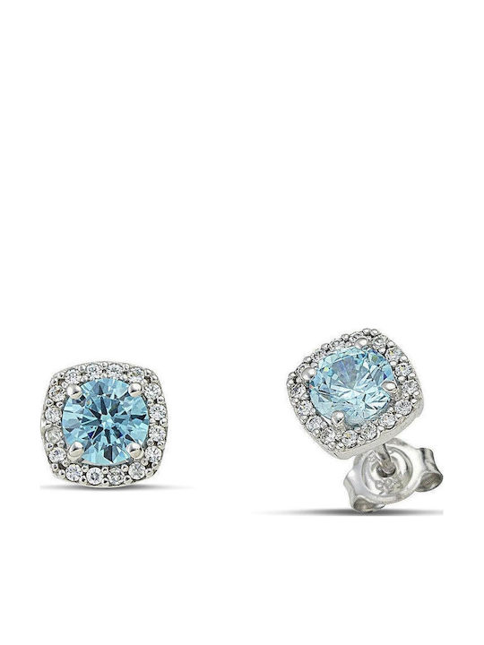 Themelidis Jewels Σκουλαρίκια από Λευκόχρυσο 14Κ με Πέτρες Γαλάζια
