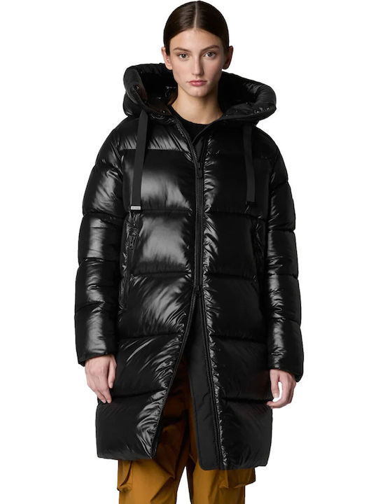 Μακρύ Γυναικείο Puffer Μπουφάν για Χειμώνα Black