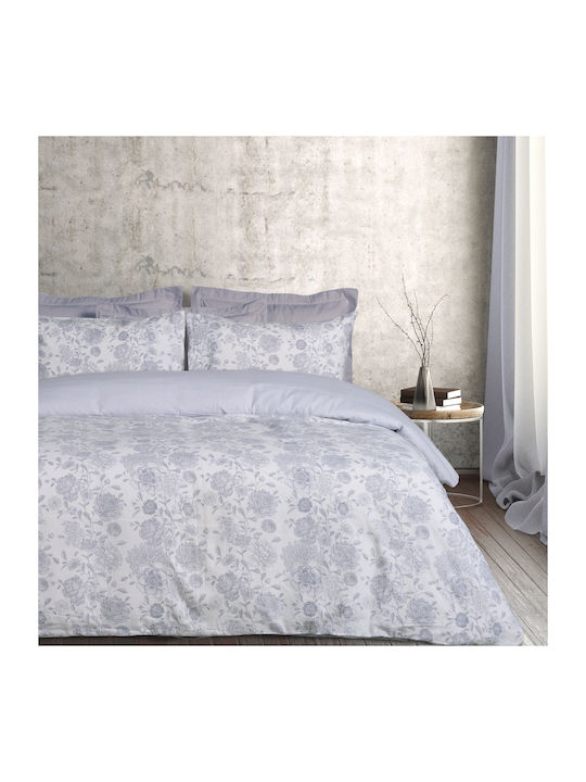 Das Home Bettbezug-Set Baumwolle Übergröße mit 2 Kissenbezügen 220x240 9636 Grey, Ivory