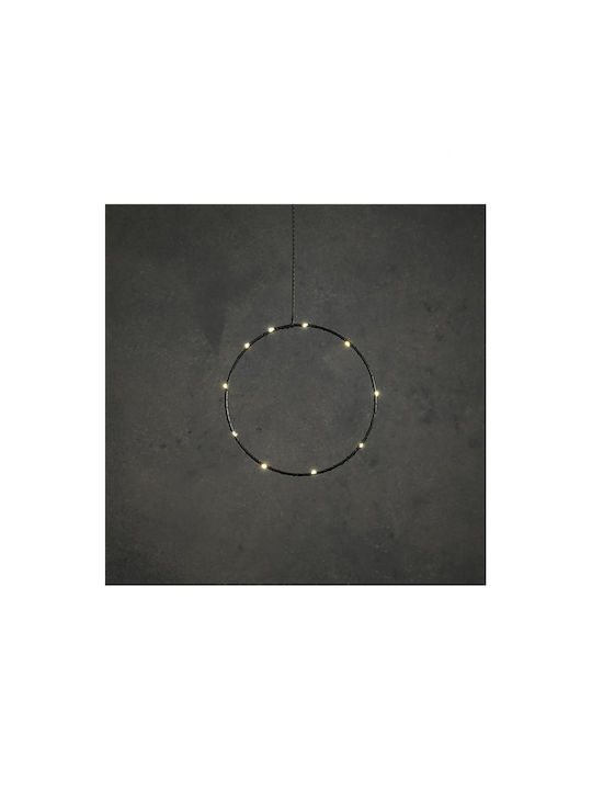 Schwarzer Kranz mit 10 LED-Lichtern Warmweiß/Batterie Ø20cm