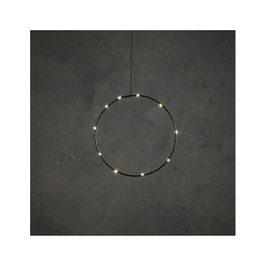 Schwarzer Kranz mit 10 LED-Lichtern Warmweiß/Batterie Ø20cm