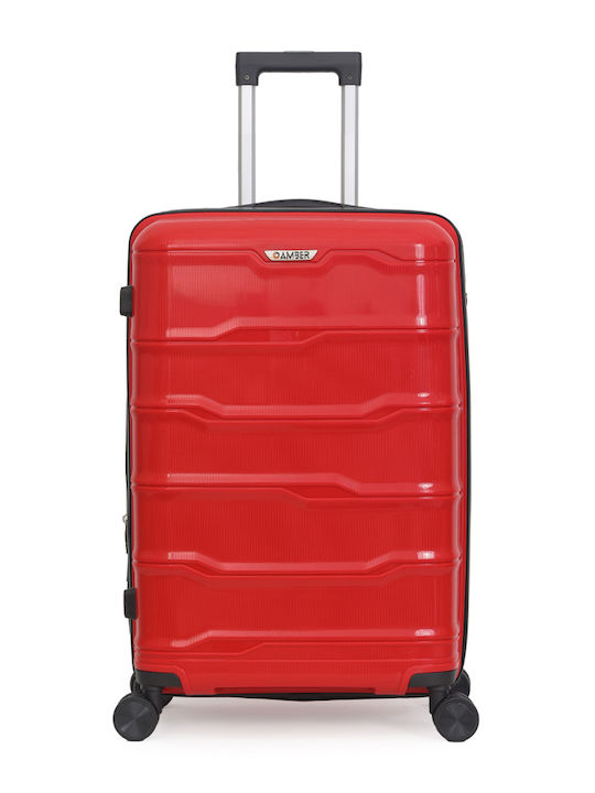 Amber Medium Travel Suitcase Hard Red with 4 Wh...