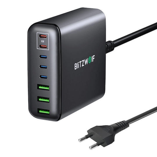 BlitzWolf Βάση Φόρτισης με 3 Θύρες USB-A και 5 Θύρες USB-C 250W Power Delivery / Quick Charge 3.0 σε Μαύρο χρώμα (BW-S26)