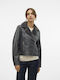 Women's Short Biker Artificial Leather Jacket for Winter Asphalt