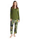 Penye Mood Winter Damen Pyjama-Set Grün