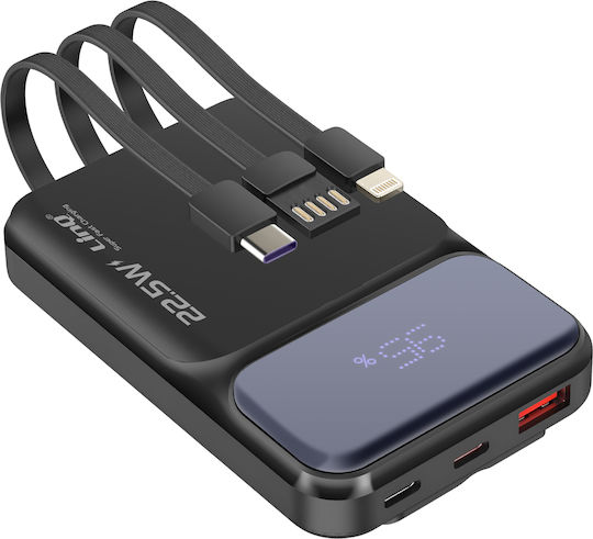LinQ PD15500 Външна Батерия 10000mAh 20W с USB-A Изходен Порт и 2 USB-C Изходни Порта Черна