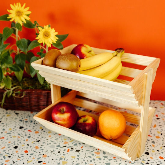 Creative Wooden Fruit Bowl 2 Levels Beige 30x28x36cm
