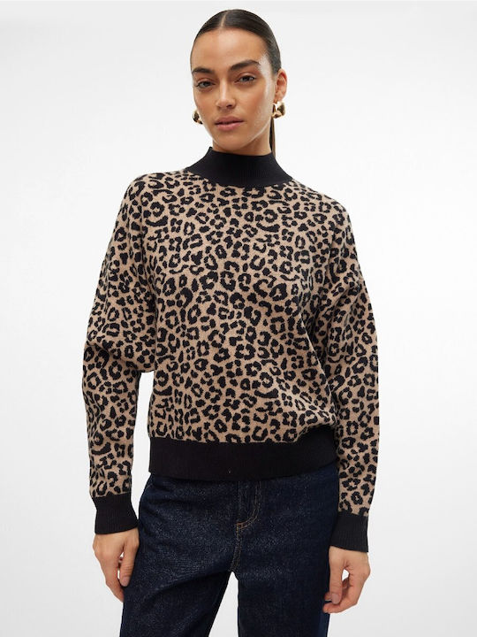 Aria Γυναικείο Μακρυμάνικο Πουλόβερ Ζιβάγκο Animal Print Black/Silver/Mink/Leo
