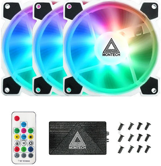 Montech Z3 Pro Case Fan 120mm 1500rpm with ARGB Lighting and 3-Pin / 4-Pin PWM Connection 3pcs White