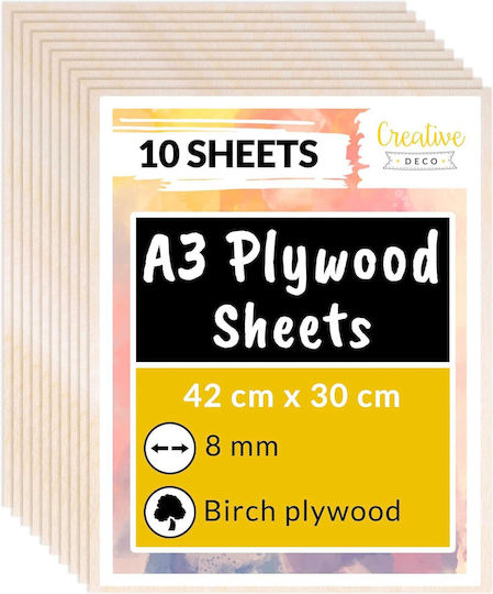Creative Deco 10 X A3 Plywood 8mm 420 X 300 X 8 Mm Plywood Sheets Crafting Manual Work Ideal Pyrography Laser Cutting Modeling Milling Cnc Plotter Jigsaw
