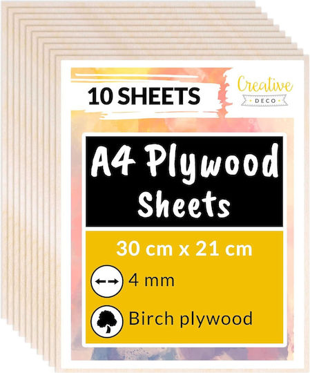 Creative Deco 10 X A4 Plywood 4mm 300 X 210 X 4 Mm Plywood Sheets Diy Manual Work Ideal Pyrography Laser Cutting Modeling Milling Cnc Plotter Jigsaw
