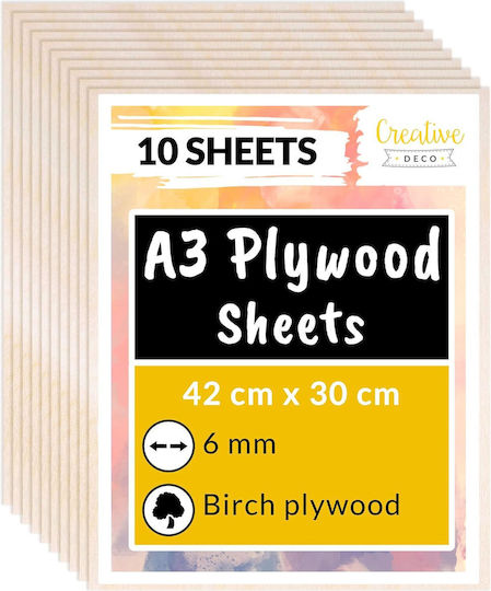 Creative Deco 10 x A3 Sperrholz 6mm 420 x 300 x 6 mm Sperrholzplatten Bastelarbeiten Handarbeit Perfekt für Pyrographie Laserschneiden Modellbau Fräsen CNC Plotter Laubsägearbeiten