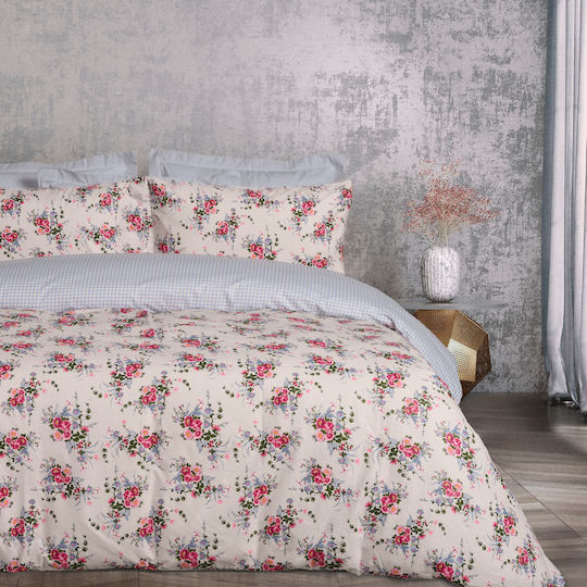Das Home Bettwäsche-Set Einzel 170x260cm. Happy 9647 Beige, Blue, Pink 3Stück