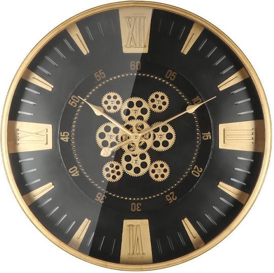 Goldene Schwarze Runde Metall-Wanduhr mit Zahnrädern & Glas Φ69x7,5cm 1/Stk
