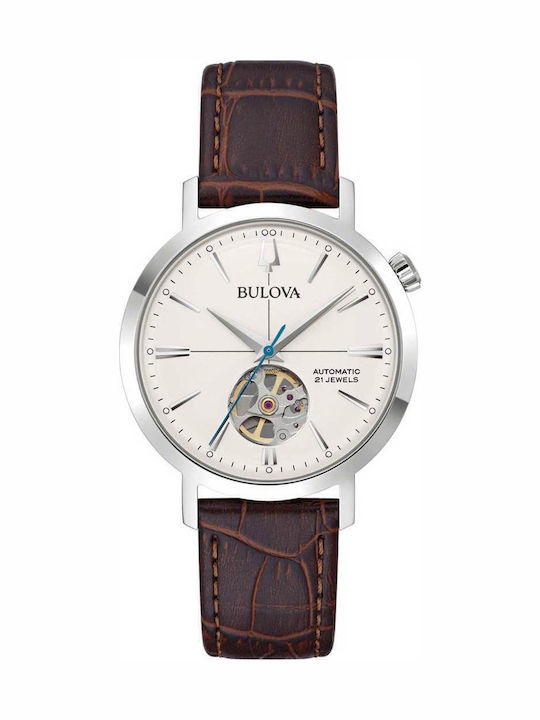 Bulova Ανδρικό Ρολόι Μπαταρίας με Καφέ Δερμάτινο Λουράκι