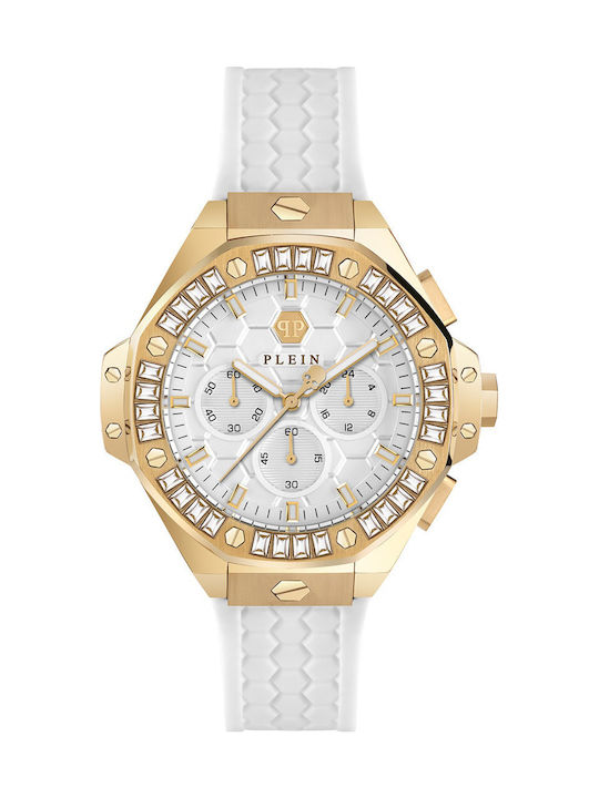 Philipp Plein Hyper Ανδρικό Ρολόι 42mm Χρονογράφος Μπαταρίας με Λευκό Καουτσούκ Λουράκι