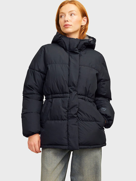 Women's Short Puffer Jacket for Winter Black