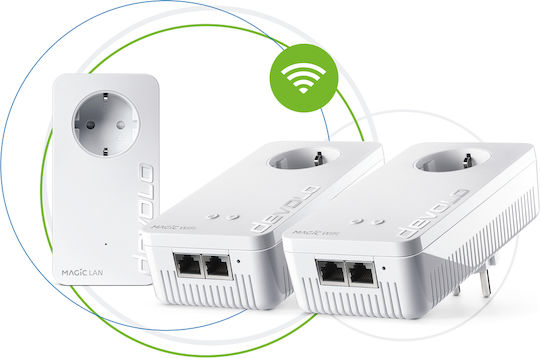 Devolo Magic 2 WiFi Next Multiroom Kit (DE) Powerline Triple Wi‑Fi 5 with Passthrough Socket and 2 Gigabit Ethernet Ports