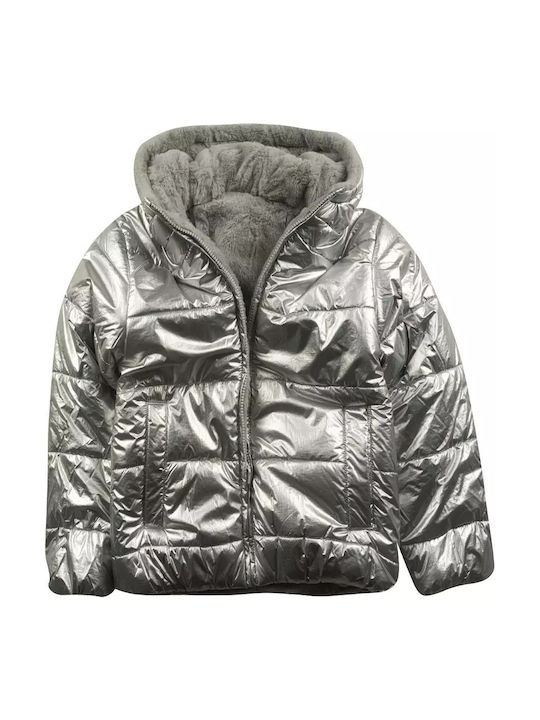 Kinder Freizeitjacke mit Kapuze Silber