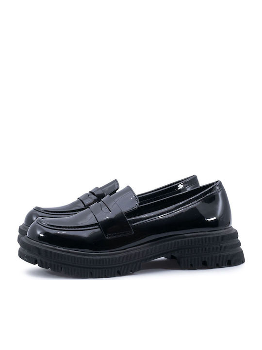Лачени Дамски Loafers в Черен Цвят