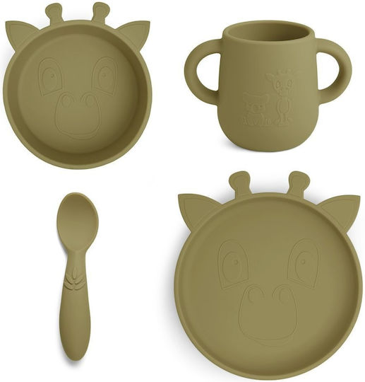 Nuuroo Nuuroo Baby & Kids Feeding Set Giraffe Silicone Green 4 Pieces