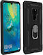 Калъф за Huawei Mate 20, двоен материал, твърд и мек, с магнитен пръстен и стойка, черен