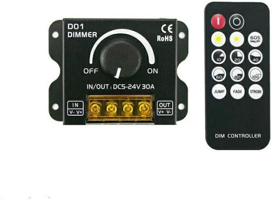 30a 360w Led Dimmer Manual + Remote Control 12v/24v Black