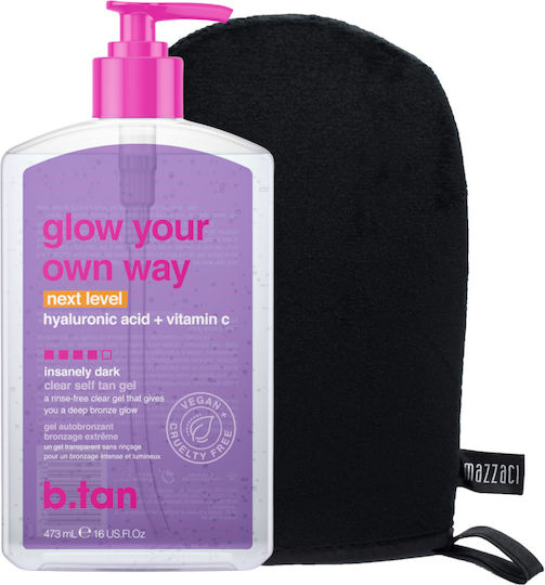B.Tan Glow Your Own Way Next Level + Mitt Self Tanning Gel Σώματος Dark 473ml