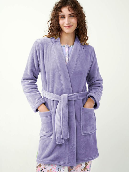 Vamp Χειμερινή Γυναικεία Fleece Ρόμπα Λιλά