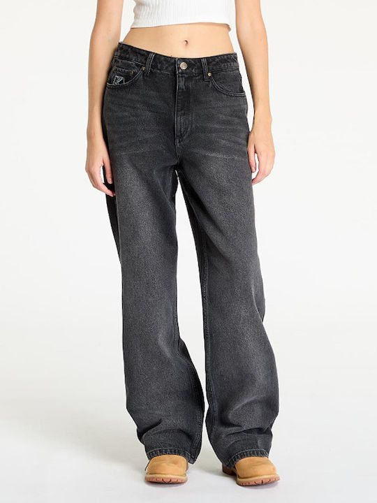 Women's Jean Trousers Mid Rise in Straight Line Black
