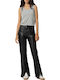 Damen Hoch tailliert Stoff Hose Schlag Black