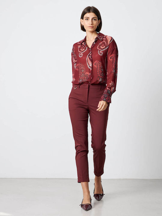 Passager Damen Hoch tailliert Baumwolle Hose Bordeaux