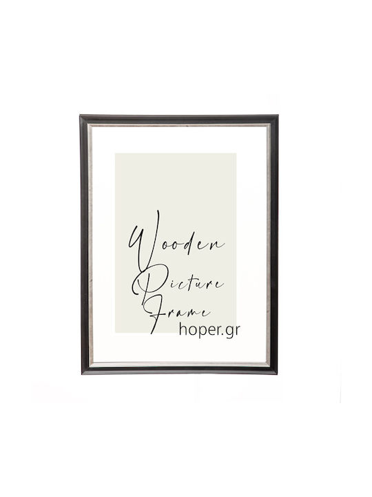 Wooden Wall Frame Black Silver Line Matte Glass K93/2 Photo 25cmx35cm