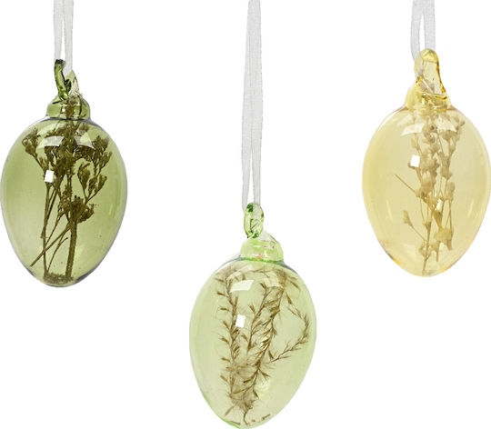 Hanging Glass Egg with Dried Flower 3 Colors Set of 6 pcs 4x6cm
