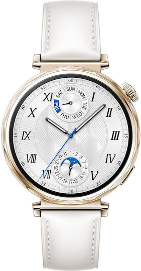 Huawei Watch GT 5 41mm Wasserdicht mit Pulsmesser (White Leather Strap)
