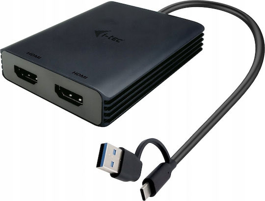 i-tec USB-A / USB-C Docking Station με HDMI 4K και σύνδεση 2 Οθονών Μαύρο (CADUAL4KHDMI)