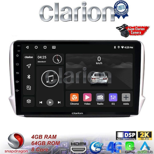 Clarion Ηχοσύστημα Αυτοκινήτου για Peugeot 208 2012> (Bluetooth/USB/WiFi/GPS/Apple-Carplay/Android-Auto) με Οθόνη Αφής 10"