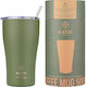 Estia Coffee Mug Save The Aegean Recyclable Glass Thermos Stainless Steel BPA Free 500ml Forest Spirit with Straw